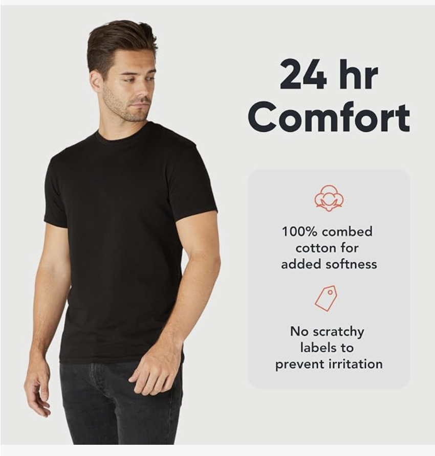 Man wearing a black basic cotton t-shirt, highlighting all-day comfort