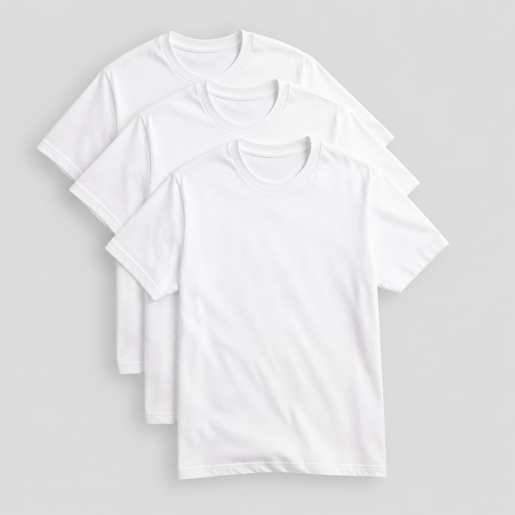 Three plain white cotton crew neck t-shirts